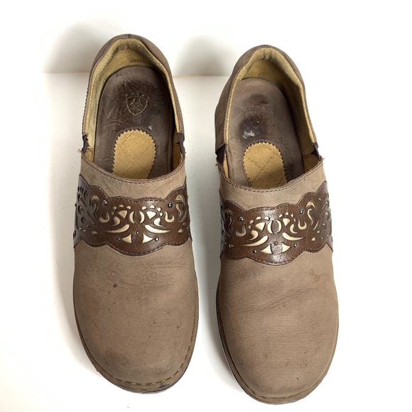 Ariat Tambour Women's Size 9 Leather Clogs Slip On Wedge Heel Mule Shoe - Picture 5 of 15